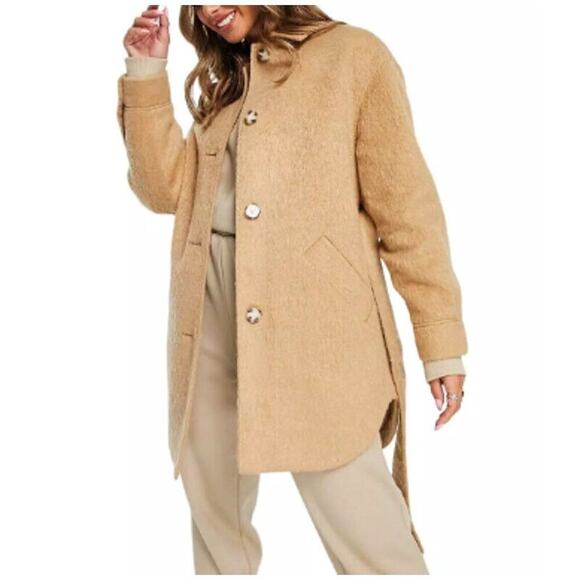 TOPSHOP , NORDSTROM Women's Wool Blend Belted‎ Shirt Jacket Camel Tan Sz S NWT - Picture 3 of 9